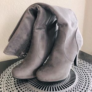 Gorgeous grey knee high lace boots